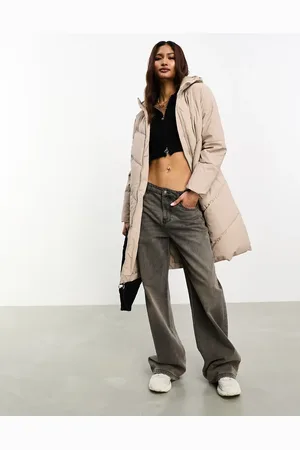 JDY Longline padded chevron coat in stone