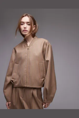 & OTHER STORIES Lux bomber jacket with zip front and pleats in beige stripes - part of a set