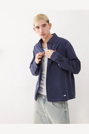 COLLUSION Twill long sleeve shirt with contrast stitch in navy
