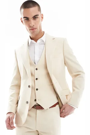 ASOS Wool blend skinny suit jacket in stone weave
