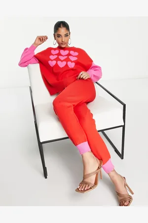 Never Fully Dressed Knitted pants in contrast pink and red - part of a set