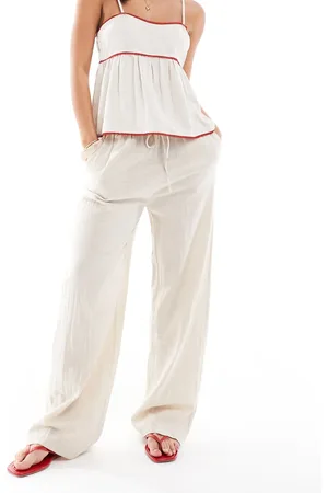 ONLY Wide leg linen look pants in beige