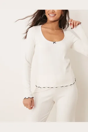 Abercrombie & Fitch Lettuce hem pajama top in cream - part of a set