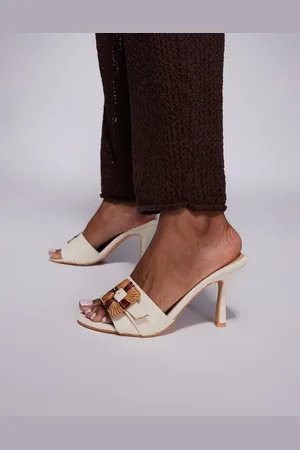 Public Desire Andria mid heel mule sandals with buckle in cream