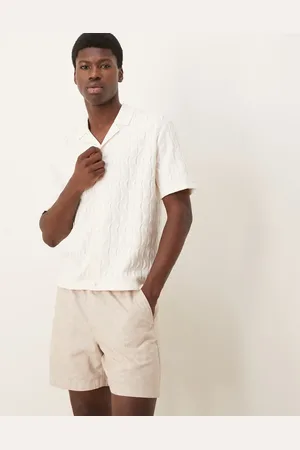 Abercrombie & Fitch Short sleeve knit resort button up polo shirt in cream