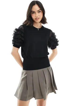 French Connection Kristine knit top with organza sleeves in