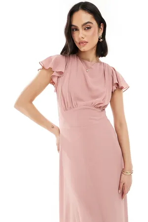 TFNC Bridesmaid flutter sleeve cowl back chiffon maxi dress in dusky