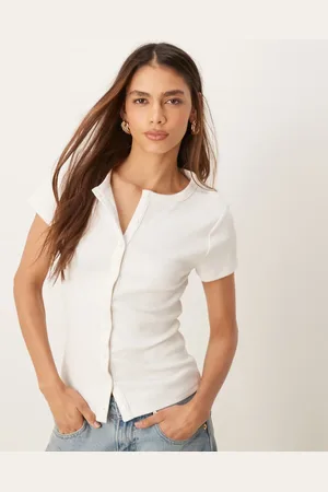 Abercrombie & Fitch Button through ribbed top in cream