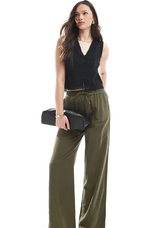 ONLY Wide leg linen look pants in khaki