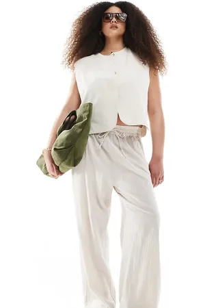 ONLY Linen mix pull-on pants in beige