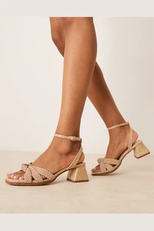 ASOS Hummingbird weave detail mid block heel sandals in stone