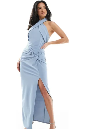 TFNC Bridesmaid cross front maxi dress with twist detail in dusty
