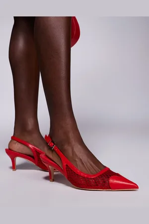 Public Desire Two Faced mesh pointed kitten heeled shoes with heart in