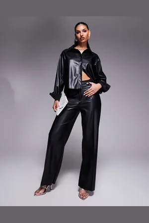 River Island Faux leather wide leg seam front pants in