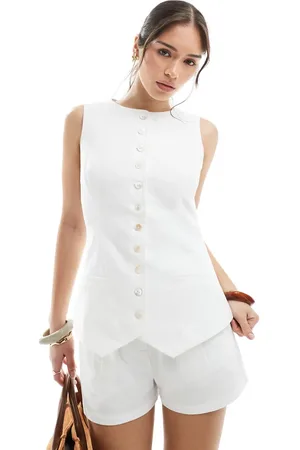 4th & Reckless Linen look button down vest in - part of a set