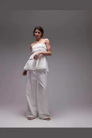 SNDYS Linen blend flower applique wide leg pants in - part of a set