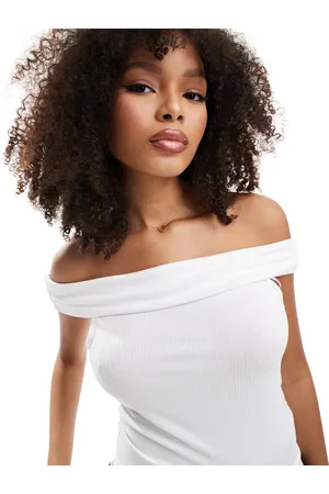 Stradivarius Fold over seamless bardot top in