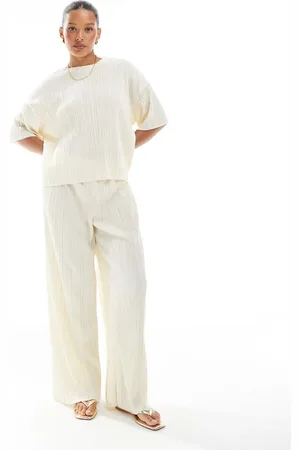 ONLY Plisse wide leg pants in buttermilk - part of a set