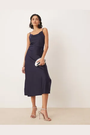 Y.A.S Satin midi cami dress with tie waist in