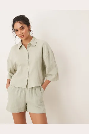 JDY Cropped cheesecloth shirt in sage - part of a set
