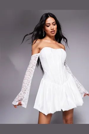 Jaded Rose Long sleeve drop hem lace mini dress in
