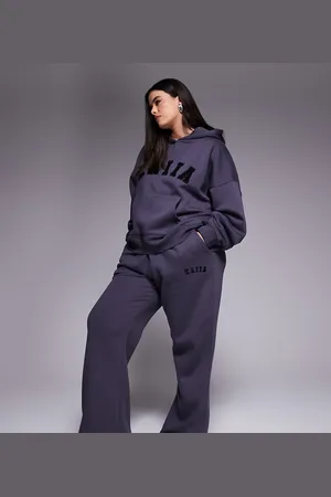 Kaiia Plus embroidered logo wide leg sweatpants in dark - part of a set