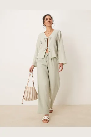 JDY Wide leg cheesecloth pants in sage - part of a set