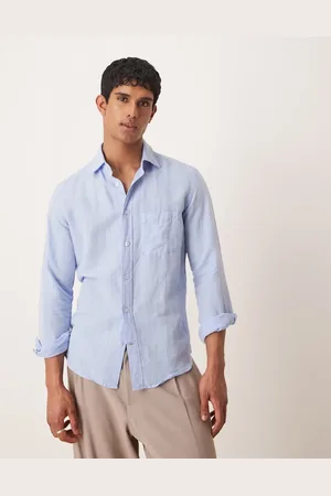 MANGO Linen mix long sleeve shirt in light