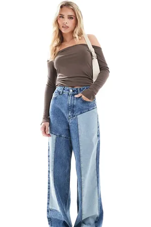 Miss Selfridge Denim patched baggy jean in wash