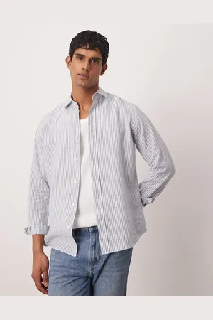 MANGO Smart linen mix striped shirt in