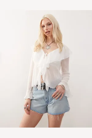 Reclaimed Tie front boho blouse with ruffles in