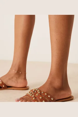 Glamorous Studded flat sandals in tan