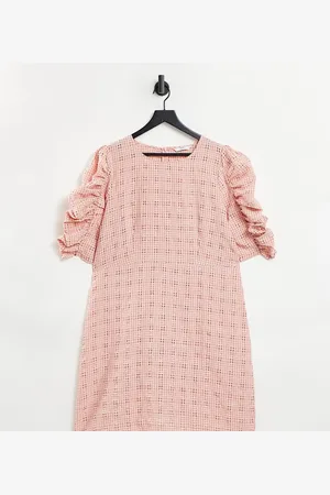 ONLY Textured mini dress with ruched sleeves in check
