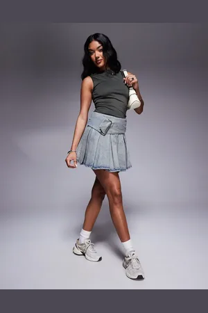 Liquor N Poker Single belt mini skater skirt in dirty indigo