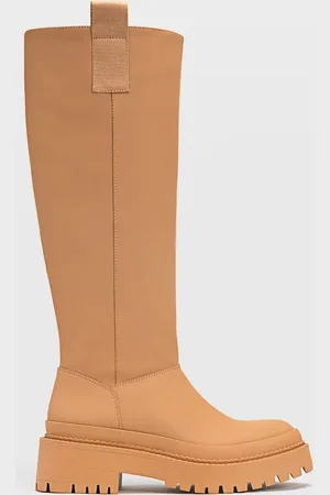 Stradivarius Chunky sole high leg boots with side tab in