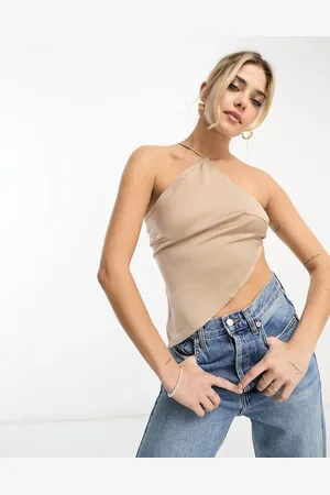 Gilli Satin asymmetric strappy top in taupe
