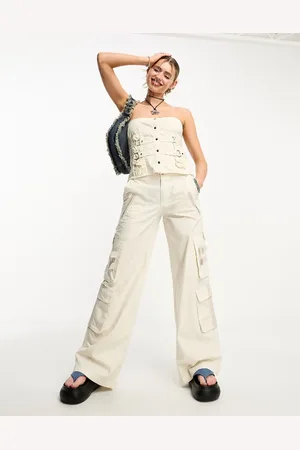 COLLUSION Buckle detail parachute pants in cream - part of a set