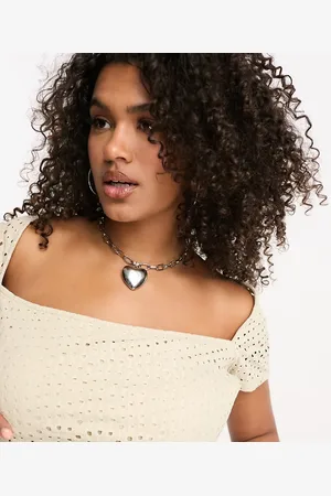 COLLUSION Plus textured square neck short sleeve top in stone