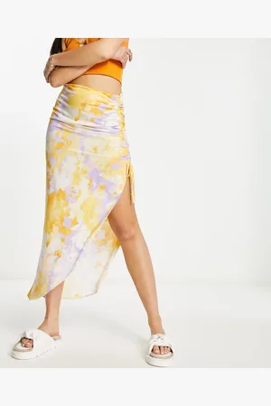 Stradivarius Ruched maxi skirt in print
