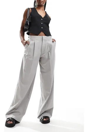 Pull&Bear Wide leg double pleat tailored pants in gray