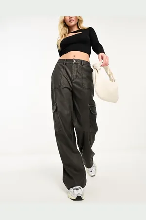 Stradivarius Faux leather cargo pants in washed
