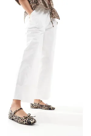 Public Desire Kandi bow ballet flats with straps in leopard velvet