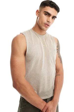 ASOS Cropped sheer tank top with front pocket in stone