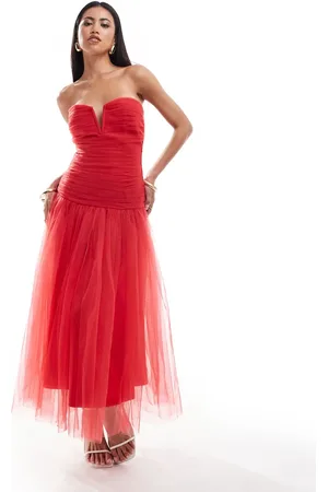 Lace & Beads Drop hem tulle maxi dress in