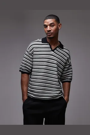 Topman Knit striped polo in monochrome