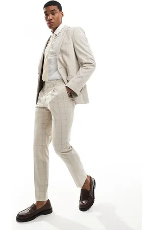 Shelby & Sons Shelby and Sons wainwright slim suit pants in stone with windowpane check
