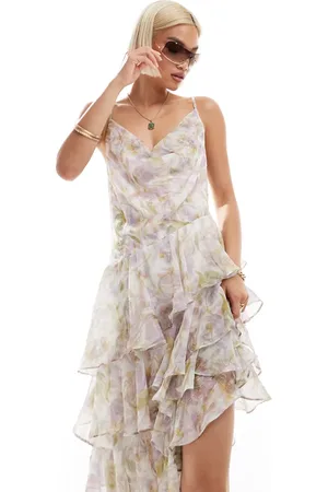 Labelrail X Olivia Grace Herring watercolor floral ruffle midi dress in