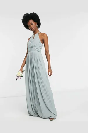 TFNC Bridesmaid pleated wrap detail maxi dress in sage