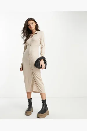 French Connection Cardigan midi dress in beige