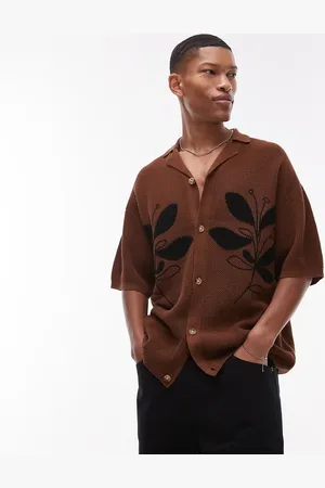 Topman Relaxed floral applique revere knitted shirt in